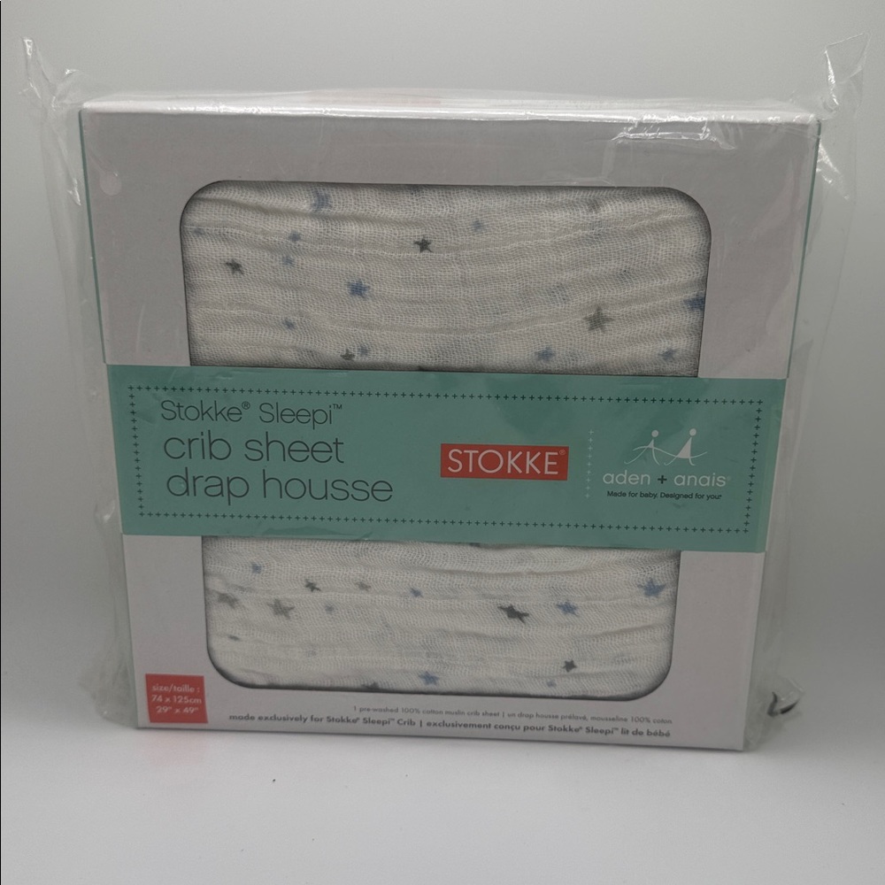 NEW Stokke Sleepi Crib Sheet by Aden + Anais 100% Cotton Muslin Stars Print - Picture 2 of 4